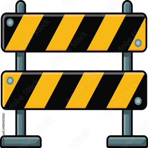 Vector illustration of a yellow and black striped construction barrier for road work and safety caution representing potential danger and temporary blockage perfect for website design or infographics