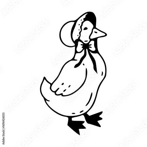 vintage duck with bonnet and ribbon bow
