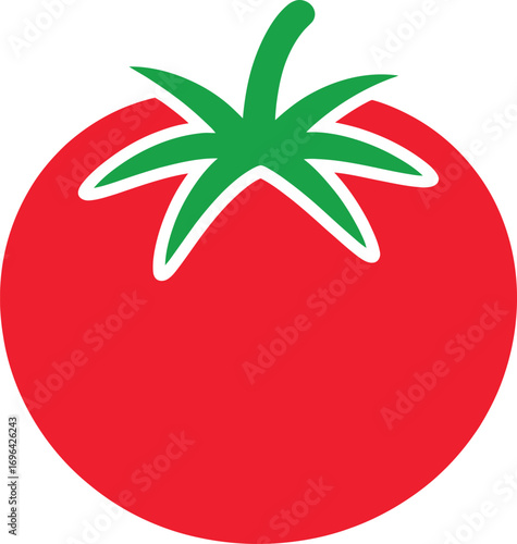 Vibrant Red Tomato Illustration with Green Stem and White Outline Perfect for Food Blogs and Culinary Designs Offering Fresh and Healthy Appeal
