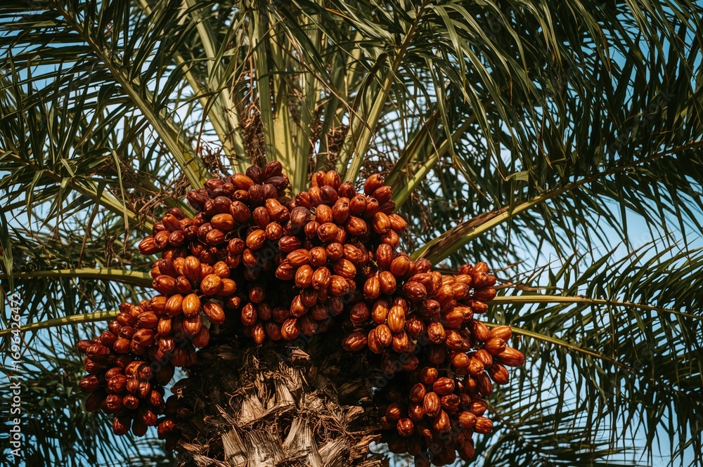 Fototapeta premium Harvesting fruit from a date palm tree