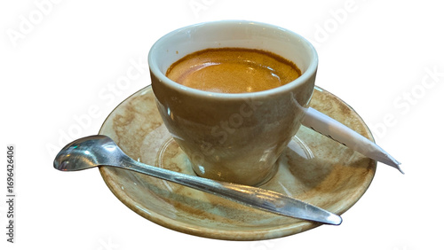 Freshly Brewed Espresso on Rustic Saucer
