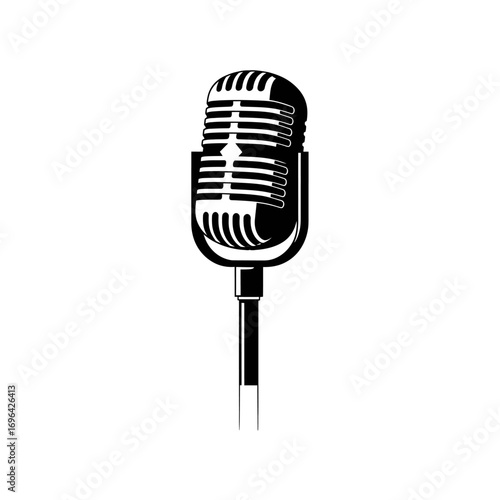 Vintage microphone silhouette perfect for podcasts, recording studios, or music production; a classic design with modern appeal for creative projects