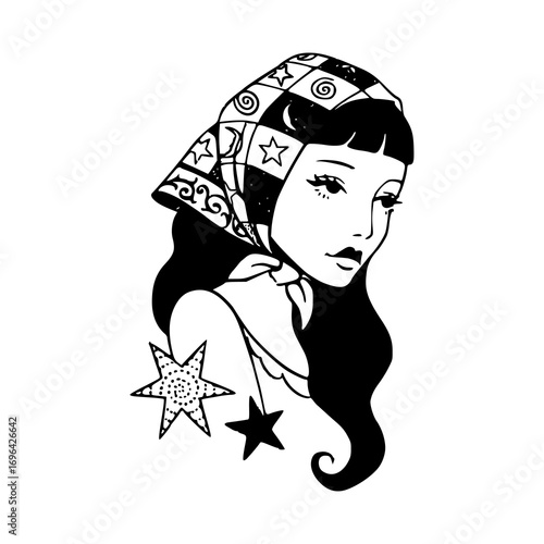 dreamy woman in a babushka scarf