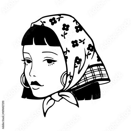 fashionable girl with a scarf and floral pattern