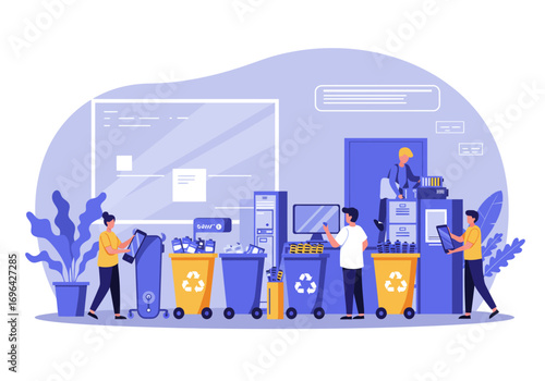 Team efficiently sorts and processes recyclable materials in a modern facility.