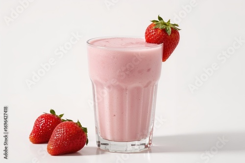 Pink strawberries in a milk...