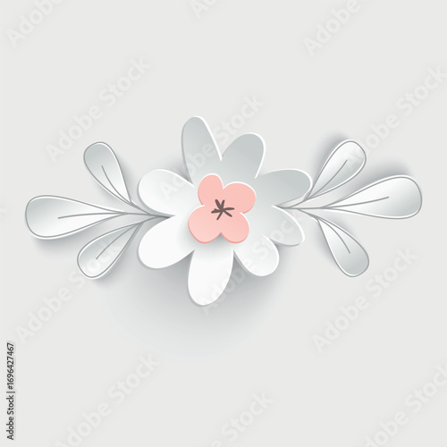 Paper flower. White roses, lotus cut from paper. Wedding decorations. Decorative bridal bouquet, isolated floral design elements.
