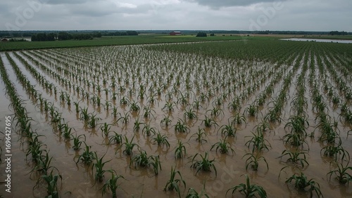 Flooded farmland with damag...