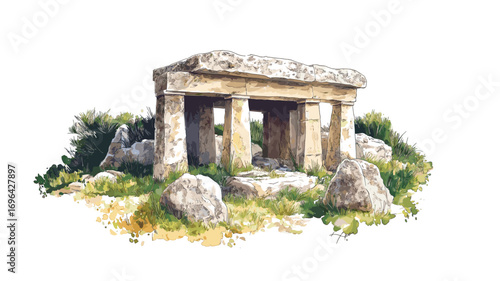 Ggantija Temples. Ggantija Temples watercolor vector illustration