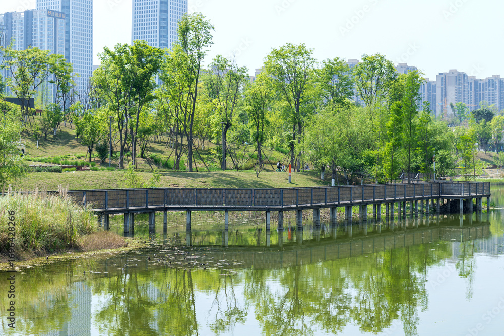 Obraz premium The green scenery of Guixi Ecological Park in Chengdu, Sichuan Province, China