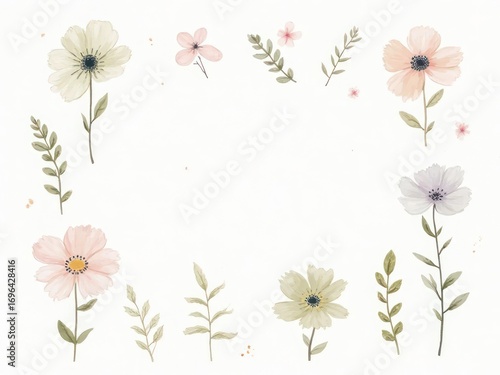 Wallpaper Mural A delicate arrangement of watercolor flowers and leaves, creating a soft, elegant border design Torontodigital.ca