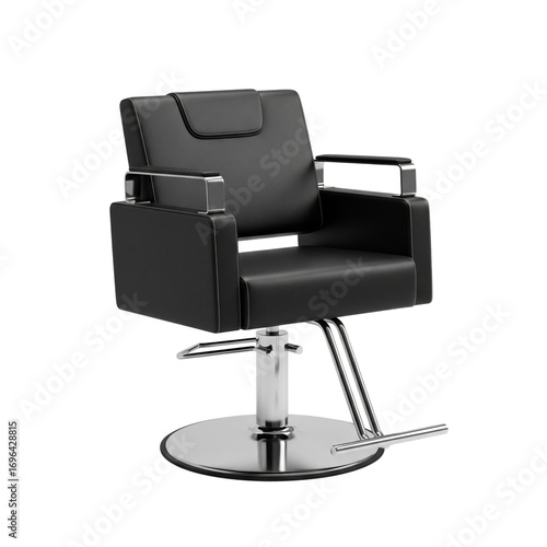Black hydraulic barber chair isolated on transparent background