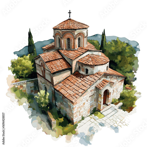 Saint John at Kaneo. Saint John at Kaneo watercolor vector illustration