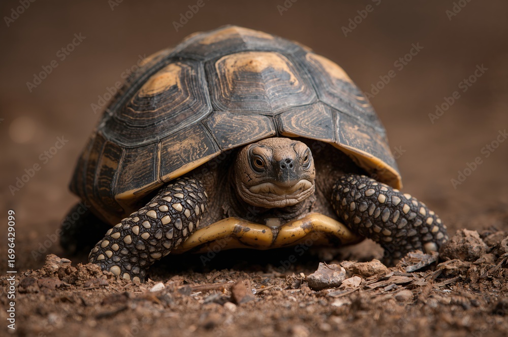 Obraz premium Newborn spurred tortoise emerging from egg in the wild