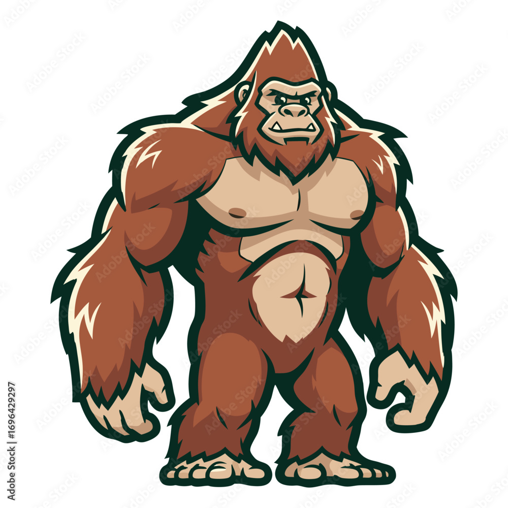 Fototapeta premium Strong Bigfoot Cartoon Fierce Sasquatch Mascot Art