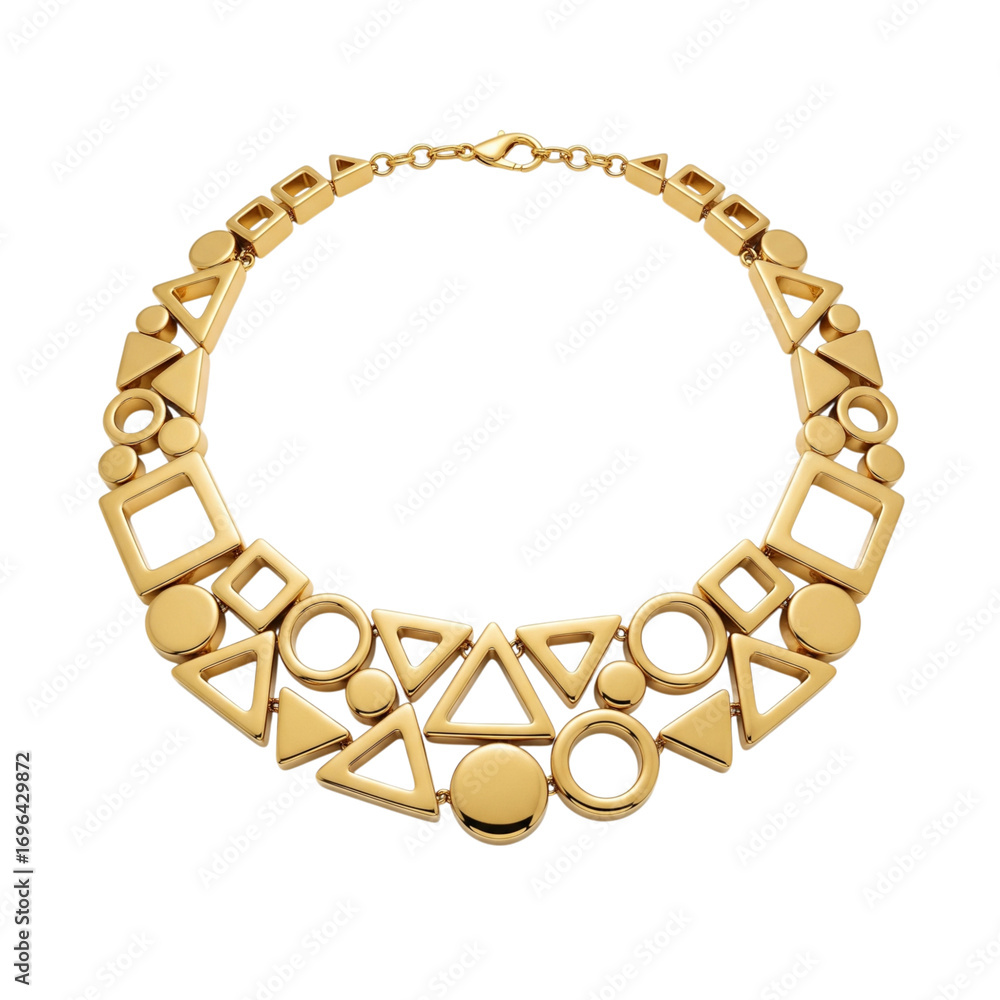 Obraz premium Geometric gold statement necklace isolated on transparent background
