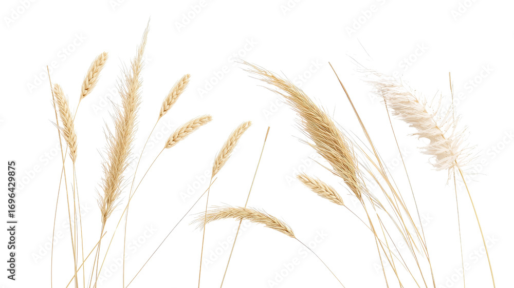 Fototapeta premium Elegant Collection of Dried Pampas Grass and Wheat Stalks on Transparent Background