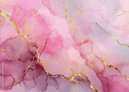 Abstract pink and gold marble texture with liquid ink effect design art