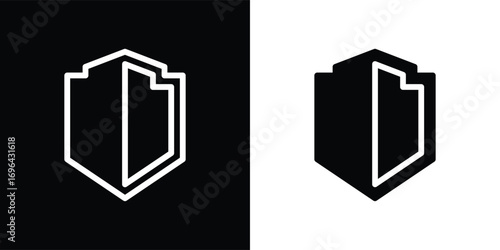 shield icon, protective shield illustration, shield icon isolated on black and white background, suitable for use in applications, business, anti-virus, and etc