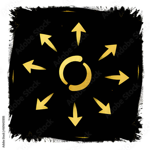 Symbolic golden arrows expanding in all directions from a central core, representing growth and opportunity