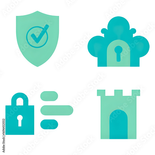 Comprehensive collection of modern digital security icons, illustrating robust data protection, privacy, and secure online access for various applications