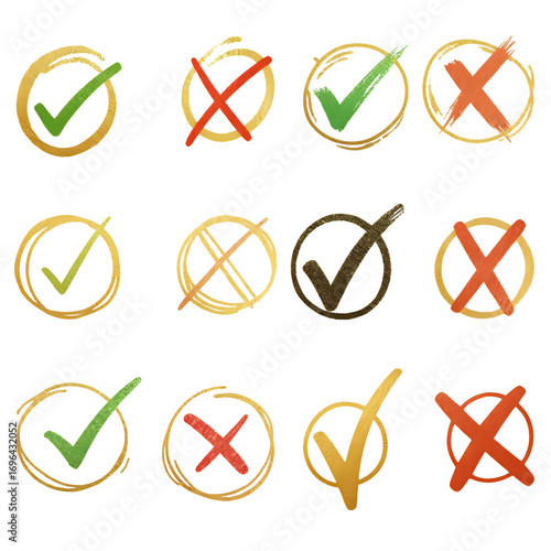 Check Marks and Crosses in Circular Brush Strokes for Approval and Rejection
