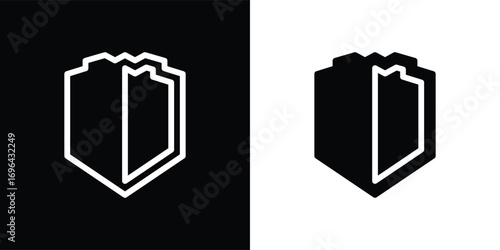 shield icon, protective shield illustration, shield icon isolated on black and white background, suitable for use in applications, business, anti-virus, and etc