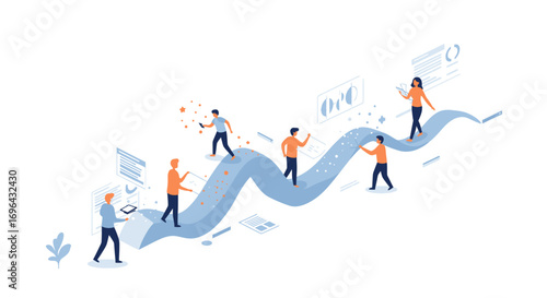 Strategic Network Dynamics: High-Angle Abstract Vector Illustrating Interconnected Human Collaboration and Organizational Growth