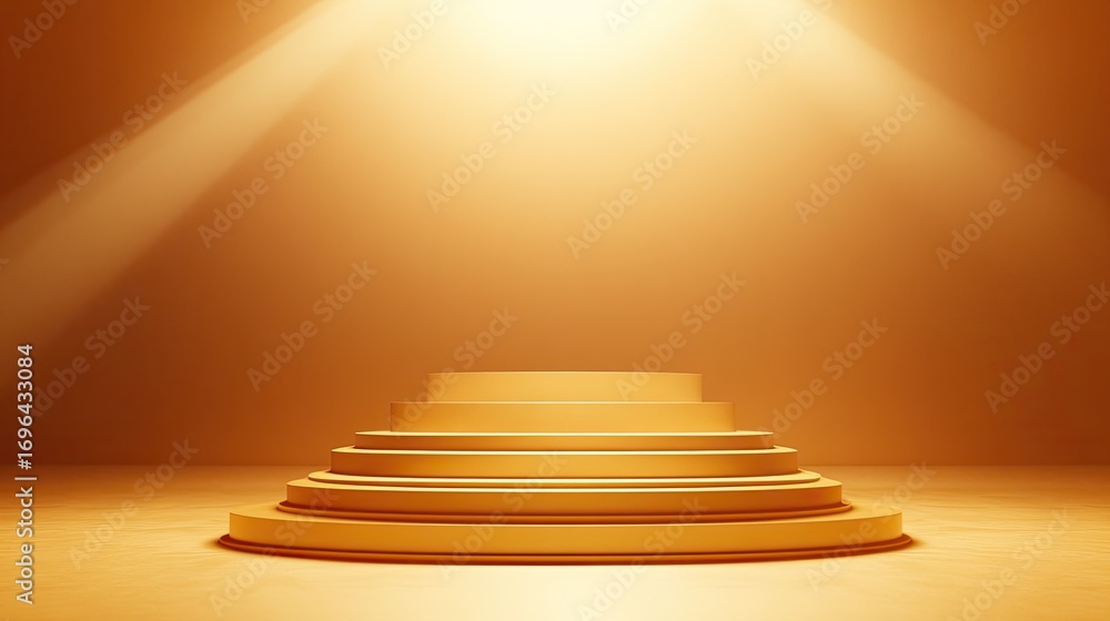 Obraz premium Dramatic Golden Stage with Light Rays for Presentation or Showcase