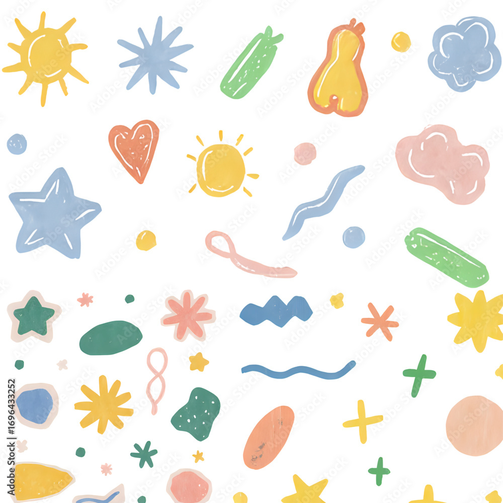 Naklejka premium Whimsical Pastel Shapes and Sun Illustration