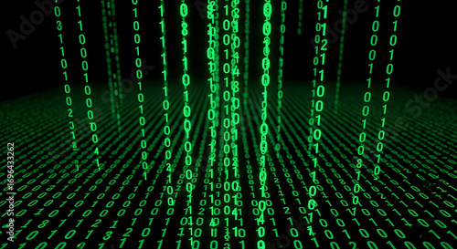Abstract Digital Data Flow with Glowing Green Numbers
