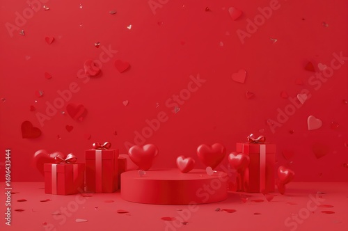 Gift boxes and red hearts o...