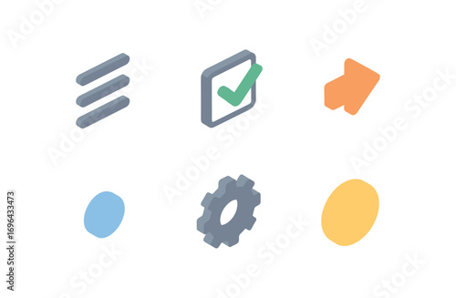 isometric icon items isolated on white background option list lines check box arrow circle dot gear icon