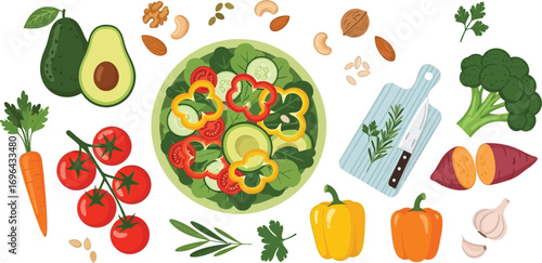 Vibrant assortment of fresh vegetables and healthy ingredients for a delicious salad