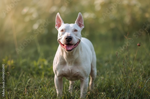 Bull terrier standing on th...
