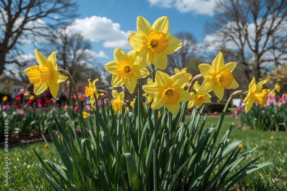 Fototapeta premium Springtime daffodils blossoming during Easter under bright sunlight