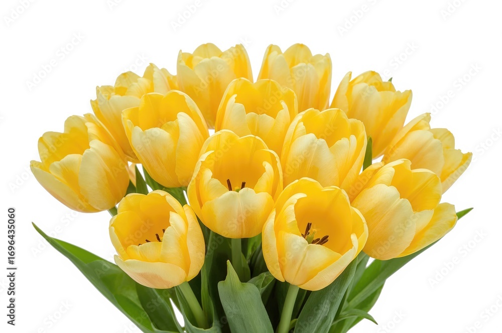 Obraz premium Bright tulip blossoms set against a white background