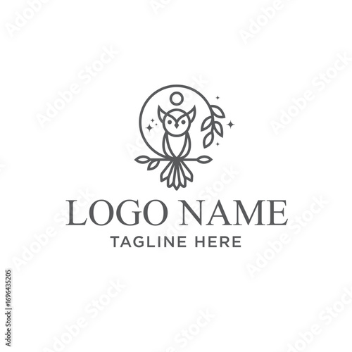 Minimalist Owl Logo Design with Circle and Leaf Elements