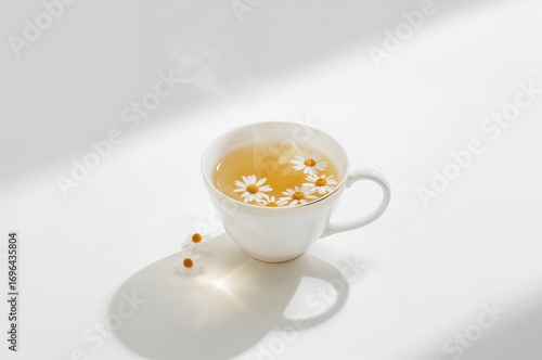 Steaming chamomile tea serv...