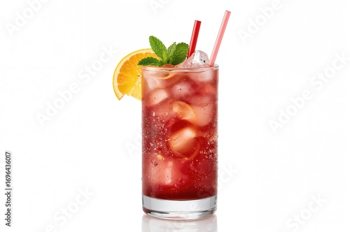Wallpaper Mural Refreshing mixed drinks with cranberry juice, soda water, orange slices, fresh mint, and ice in glasses. Set against a white backdrop. Torontodigital.ca