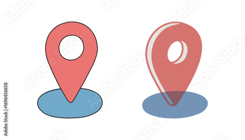 A set of two simple location map pin icons, representing a destination, navigation, and finding a specific place.