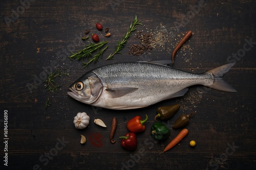 Tasty raw fish presented wi...