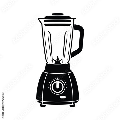 Black and white illustration of a kitchen blender appliance