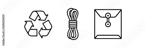Outline icon different items recyclable symbol natural fiber rope envelope clasp perfect icons style isolated on transparent background