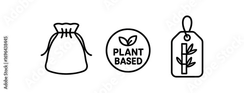 Outline icon different items cotton pouch plant based label bamboo tag perfect icons style isolated on transparent background