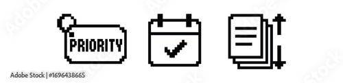 Simple icon priority label calendar tag file sort pixel art icons style isolated on transparent background