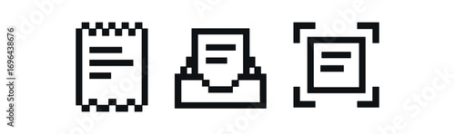Simple icon receipt file inbox tray scan icon pixel art icons style isolated on transparent background