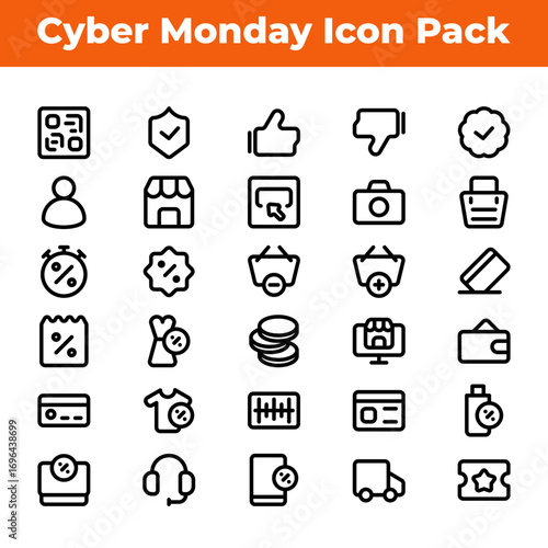 Cyber Monday Sale Vector Illustration – Online Shopping Discount Concept icon pack