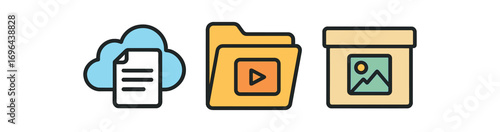 Illustration doc cloud video folder image archive perfect simple colored vector illustration style isolated on transparent background