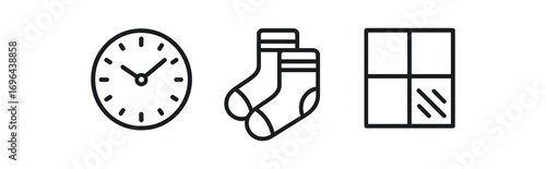 Outline icon different items analog clock knit sock pair window light pattern perfect icons style isolated on transparent background